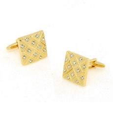 Square Golden Diamond Mens' Cufflinks for Party/ Wedding/ Business