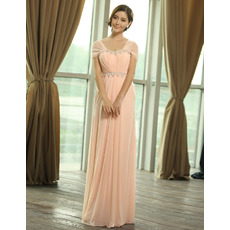 Custom Elegant Cap Sleeves Chiffon Floor Length Evening Dresses