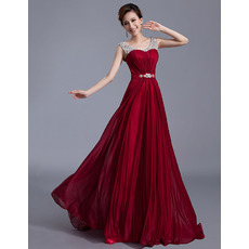 Inexpensive Custom Chiffon Sweep Train Round Neck Evening Dresses