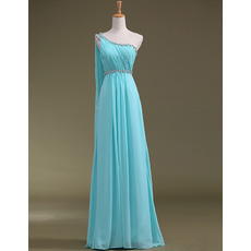 Custom Elegant One Shoulder Chiffon Floor Length Evening Dresses