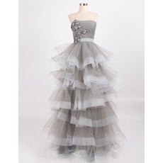 Discount Stylish Tiered Skirt Organza Strapless Prom/ Party Dresses