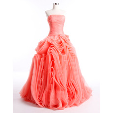 Custom Stylish Ruched Skirt Organza Strapless Prom/ Party Dresses