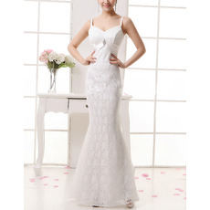 Affordable Sexy Lace Mermaid Spaghetti Straps Long Wedding Dresses