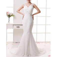 Discount Sexy Lace Mermaid V-Neck Sweep Train Wedding Dresses
