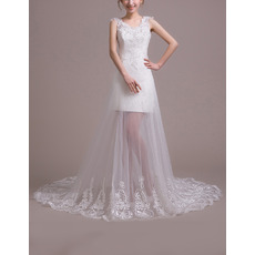 Inexpensive Custom Organza Sweep/ Brush Train Sheath Wedding Dresses