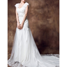 Discount Custom A-Line Sweetheart Chapel Train Satin Wedding Dresses