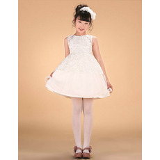 New Style Cute A-Line Mini/ Short Satin Applique Flower Girl Dresses