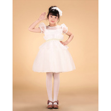 Spring Ball Gown Mini Flower Girl Dresses with Short Sleeves