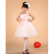 Spaghetti Straps Knee Length Flower Girl Dresses with Flowers