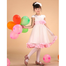 Affordable A-Line Short Satin First Communion Dresses with Cap Sleeves