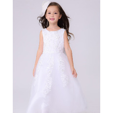 Lovely A-Line Round Neck Floor Length Satin First Communion Dresses
