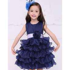 Discount Short Satin Layered Skirt Flower Girl Dresses with Sashes