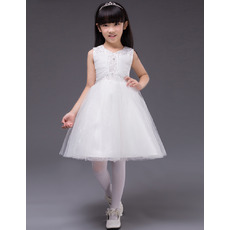 Custom Ball Gown V-Neck Short Satin Organza First Communion Dresses