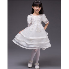 Affordable Layered Skirt First Communion Dresses with Short Sleeves