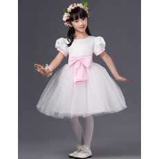 Custom Ball Gown First Communion Dresses with Bubble Sleeves and Bows
