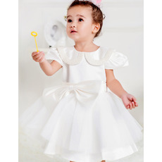 Cute Ball Gown Bubble Sleeves Short Satin First Communion Dresses