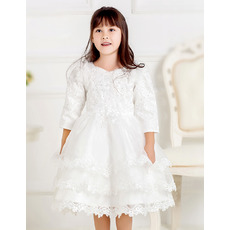 New Style Layered Skirt Organza First Communion Dresses with Sleeves