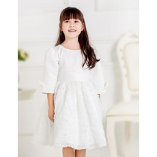 Affordable Knee Length Satin First Communion Dresses with Sleeves