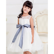 Pretty Ball Gown Knee Length Lace First Communion Dresses with Sashes