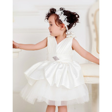 Ball Gown V-Neck Satin Tulle Pleated First Communion Dresses