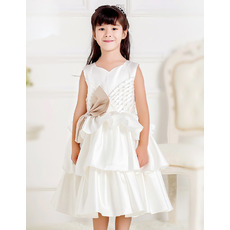 Inexpensive Ball Gown Knee Length Satin First Communion Dresses