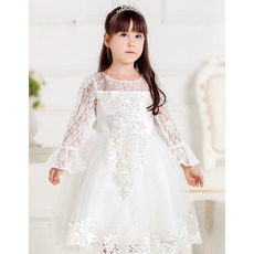 Pretty Ball Gown Short First Communion Dresses with Lace Sleeves