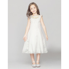 Custom A-Line Sleeveless Knee Length Satin Easter Little Girls Dresses