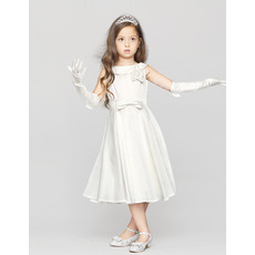 Discount A-Line Bateau Neck Knee Length Satin First Communion Dresses