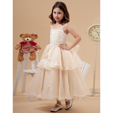 Spaghetti Straps Tea Length Organza Little Girls Party Dresses