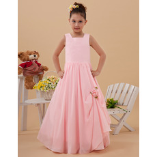 Custom A-Line Floor Length Chiffon Pink First Communion Dresses