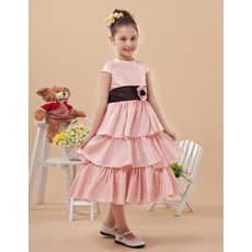 Custom Cap Sleeves Tea Length Layered Skirt First Communion Dresses