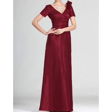 V-Neck Floor Length Mother of the Bride Dresses with Short Sleeves