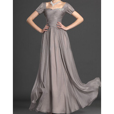 Long Chiffon Mother of the Bride Dresses with Short Sleeves