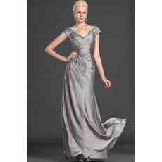 Custom A-Line V-Neck Floor Length Satin Mother of the Bride Dresses