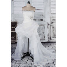 Sexy Sheath Strapless High-Low Asymmetric Organza Wedding Dresses