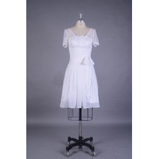 2018 Lace Chiffon Short Reception Wedding Dresses with Short Sleeves
