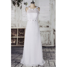 Affordable Round Neck Chiffon Column Floor Length Wedding Dresses