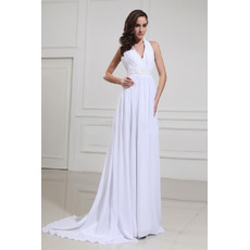 Spring Sheath Halter Sweep Train Chiffon Wedding Dresses with Bows