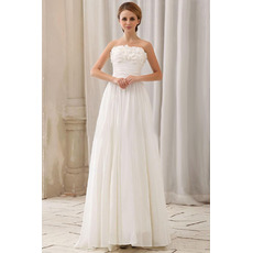 Custom Column Strapless Sleeveless Chapel Train Chiffon Wedding Dresses