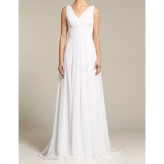 Affordable V-Neck Sleeveless Floor Length Chiffon Wedding Dresses