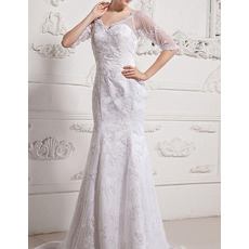 Discount Sheath Court Train Lace Wedding Dresses with Half Sleeves