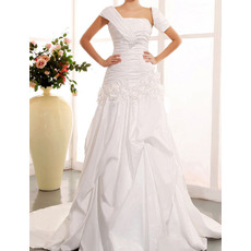 Affordable Asymmetric A-Line Chapel Train Satin Wedding Dresses