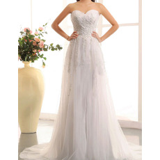 Discount A-Line Sweetheart Sweep Train Tulle Applique Wedding Dresses