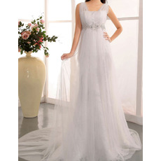 Elegant Sheath Straps Sweep Train Tulle Satin Wedding Dresses