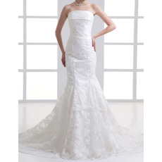 Mermaid Strapless Court Train Lace Wedding Dresses