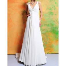 Sexy Empire V-Neck Sleeveless Sweep Train Chiffon Wedding Dresses