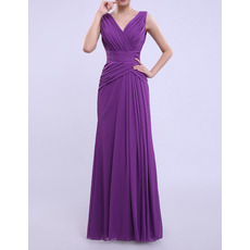 New Column V-Neck Floor Length Chiffon Bridesmaid Dresses