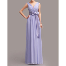 Custom Column V-Neck Long Chiffon Bridesmaid Dresses with Sashes