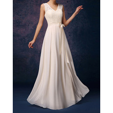 V-Neck Floor Length Lace Chiffon Bridesmaid Dresses with Sashes