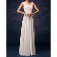 Custom Column V-Neck Floor Length Lace Chiffon Bridesmaid Dresses